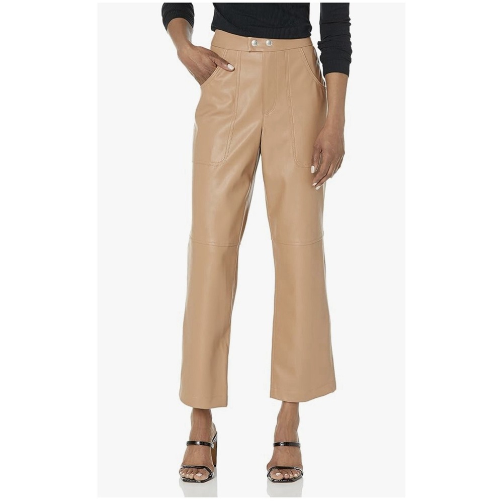 Faux Leather Pants Blank NYC Tan Baxter Rib Cage Straight Pants  Size 29 Vegan